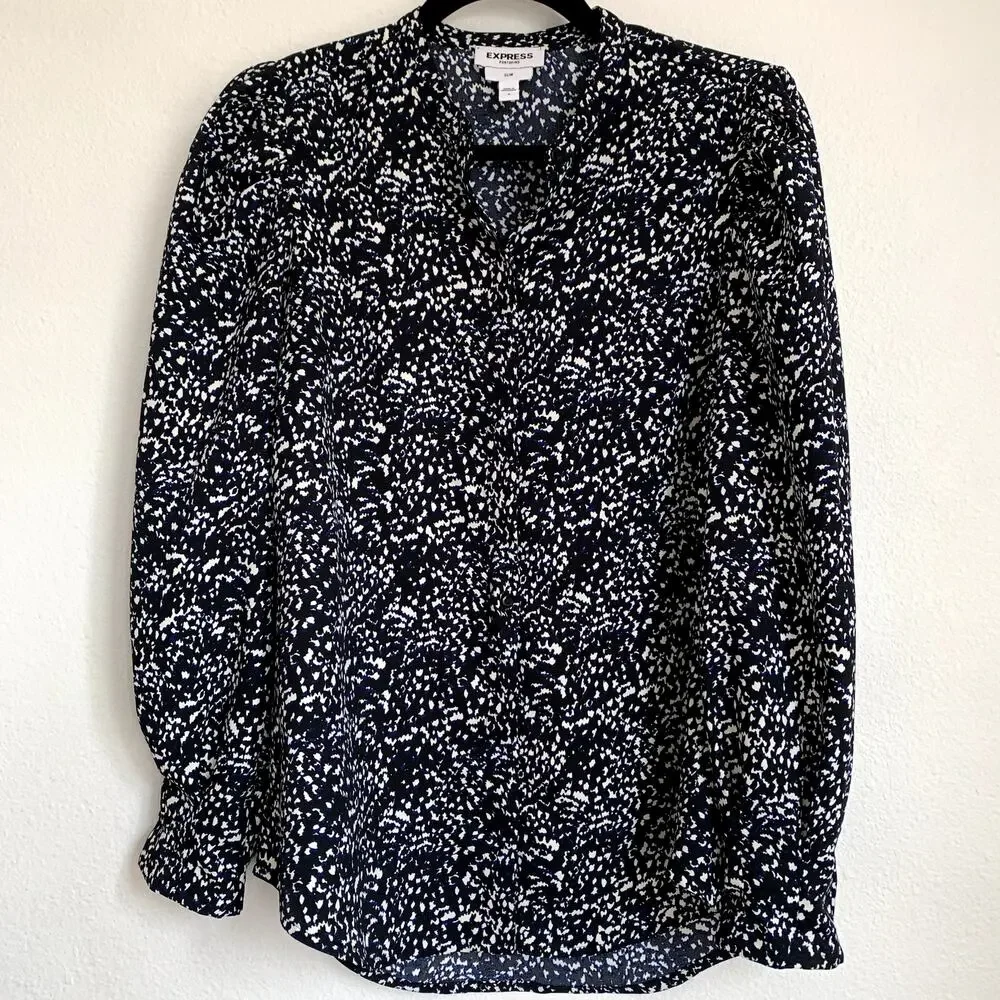 Express‎ Portofino Slim Fit Puff Sleeve Shirt in Black/Blue